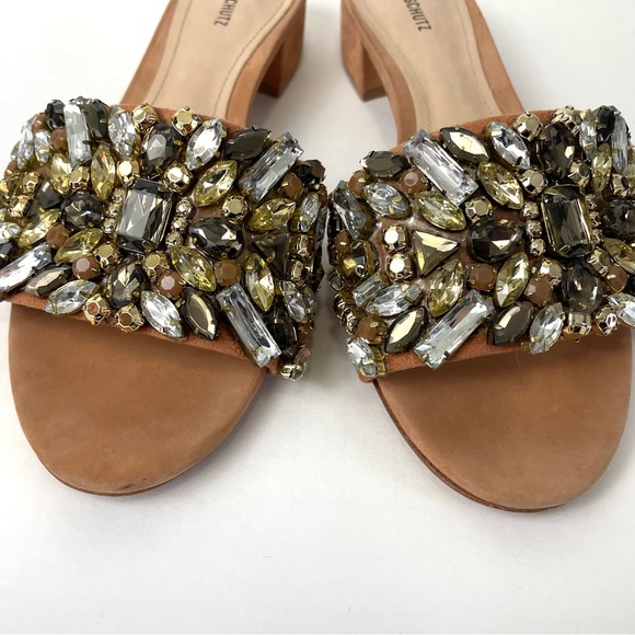 SCHUTZ Victoria Jewelled Embellished Leather Sandal Slides Size 7 - Picture 2 of 12
